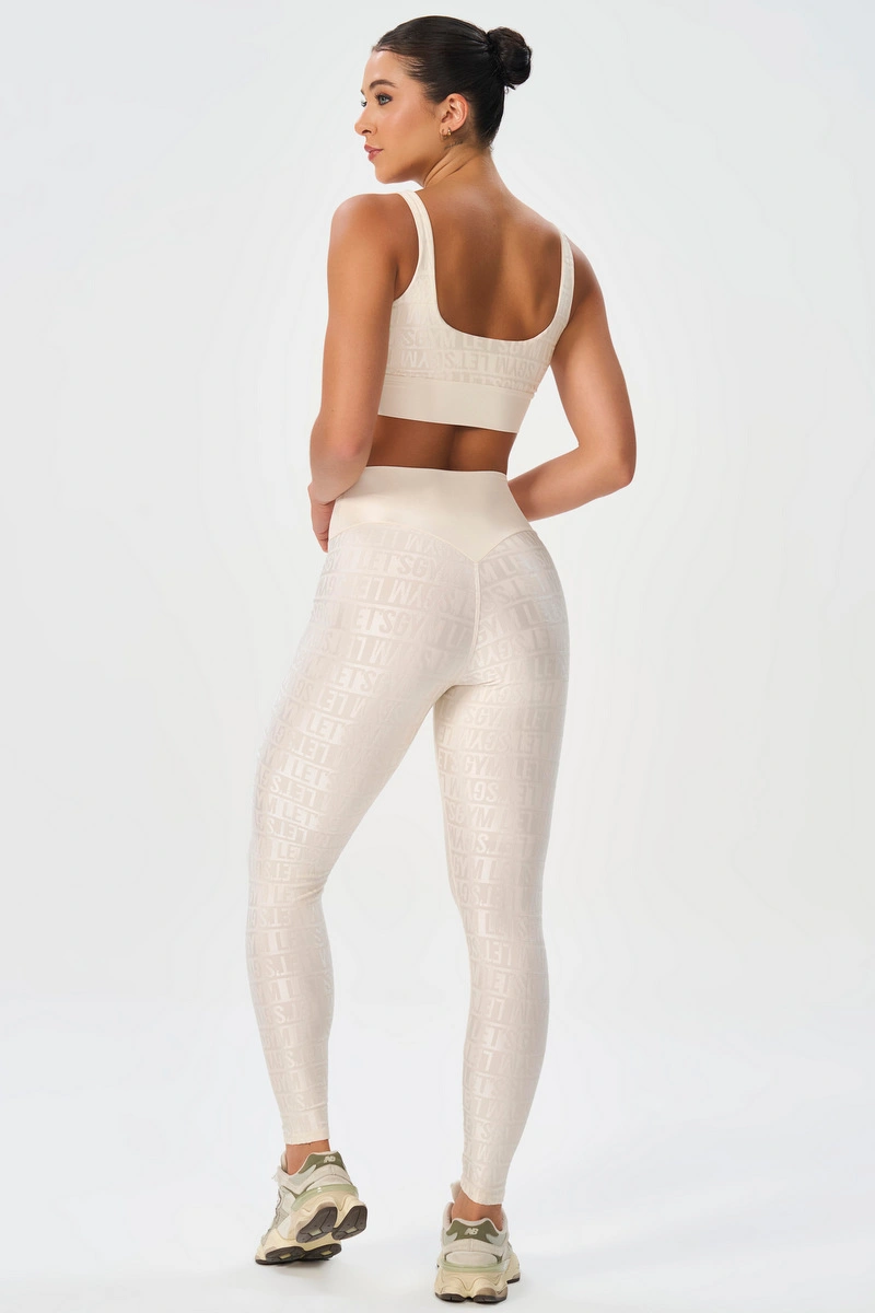 Lets Gym - Velvet Line Off White Leggings - 3293OFW
