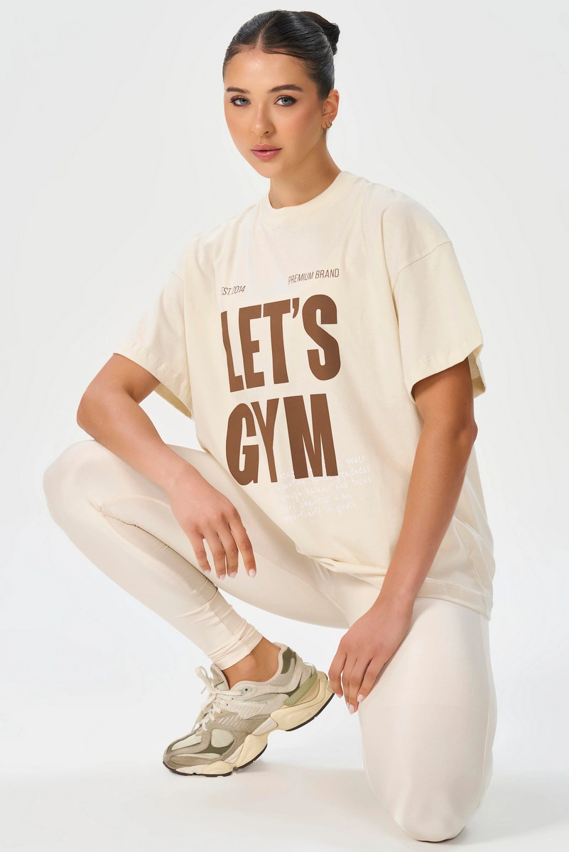 Lets Gym - Letsgym Balance Oversized T-Shirt Off White - 3321OFW