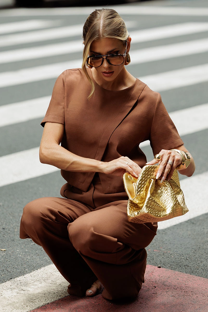 Miss Misses - Graça Tailored Trousers with Buttons, Brown - 54766214