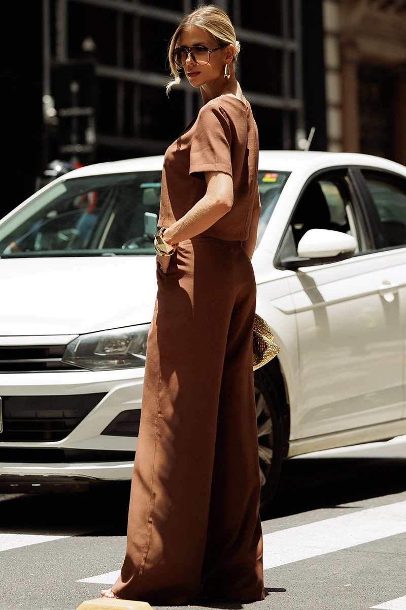 Miss Misses - Graça Tailored Trousers with Buttons, Brown - 54766214