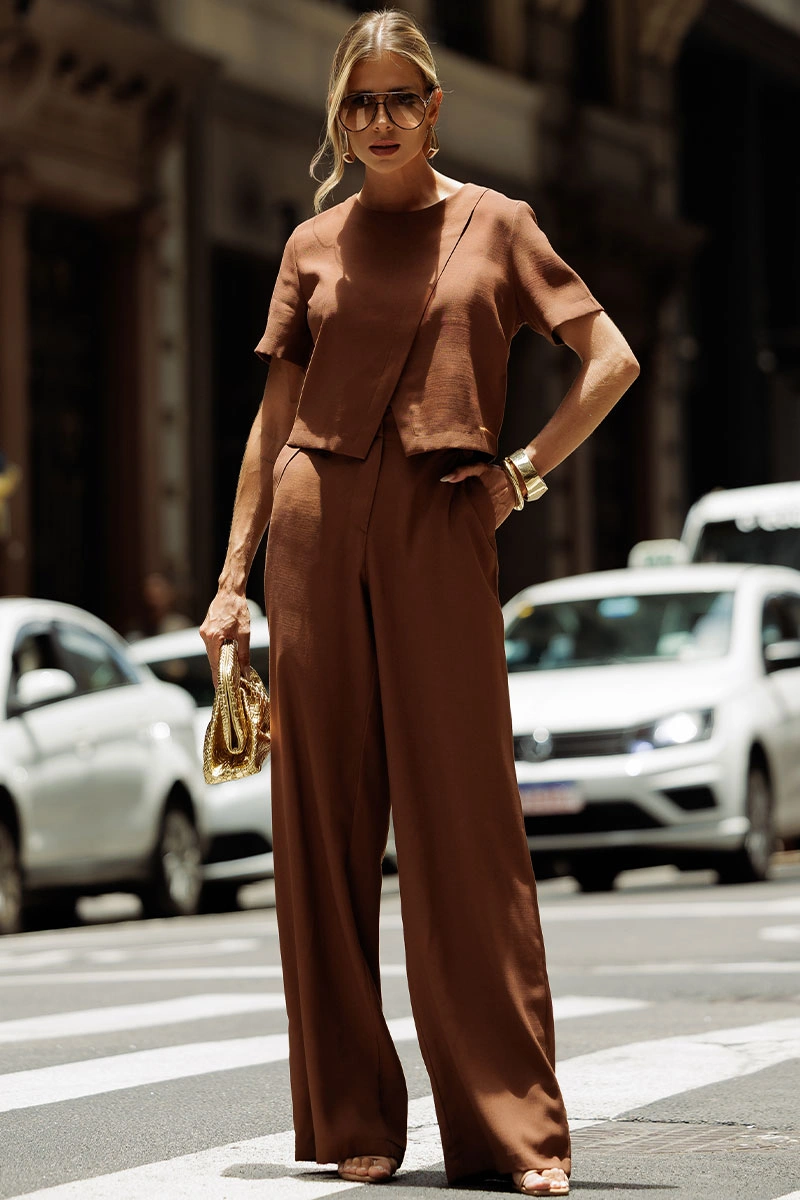 Miss Misses - Graça Tailored Trousers with Buttons, Brown - 54766214