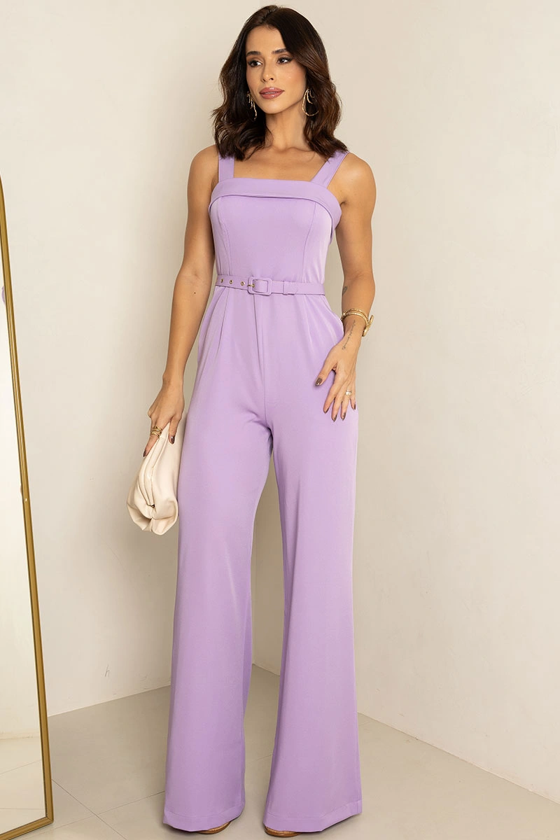 Miss Misses - Kesia Long Jumpsuit with Detail and Belt in Lilac - 54634050