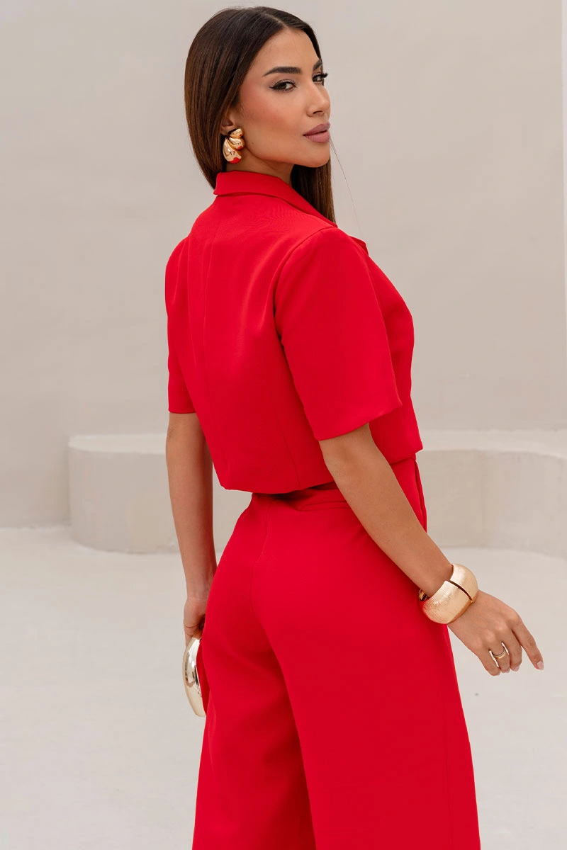 Miss Misses - Spencer Shirley Short Sleeve Button-Down Red - 54731024