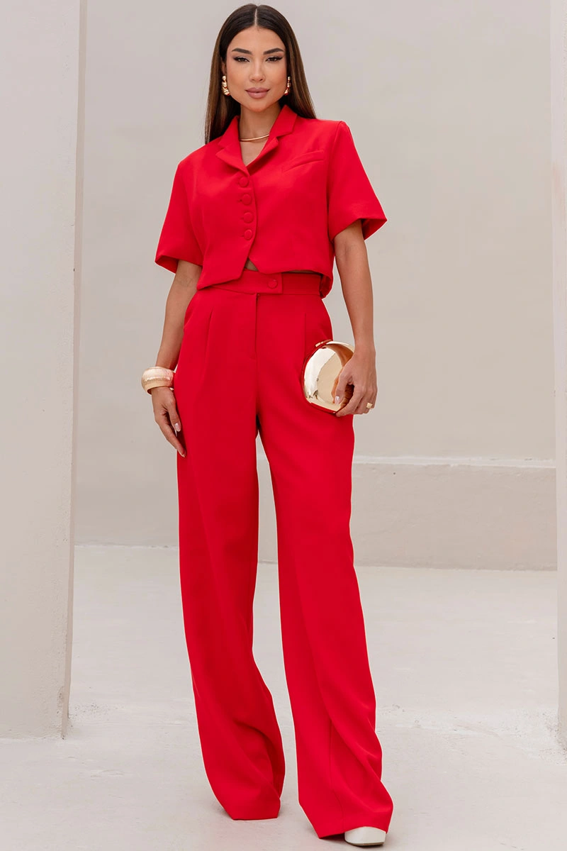 Miss Misses - Spencer Shirley Short Sleeve Button-Down Red - 54731024