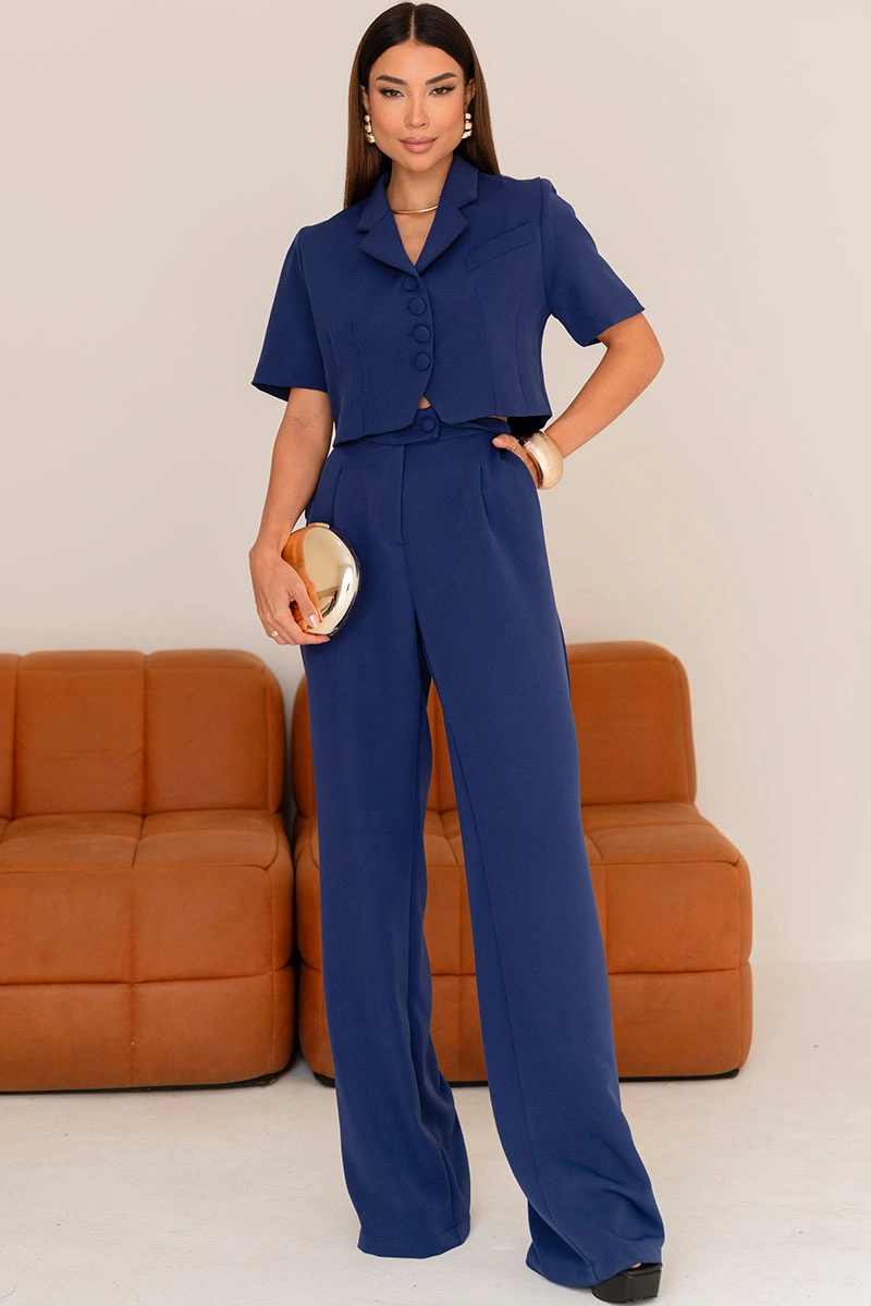 Miss Misses - Spencer Shirley Short Sleeve Buttons Navy Blue - 54731004