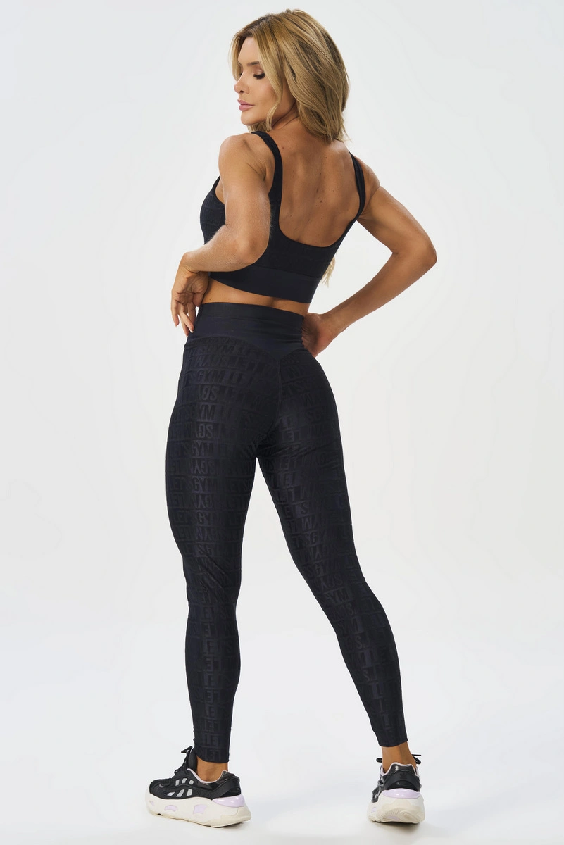Lets Gym - Black Velvet Line Leggings - 3293PT