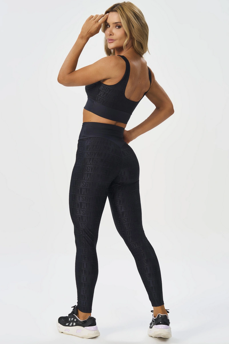 Lets Gym - Black Velvet Line Leggings - 3293PT
