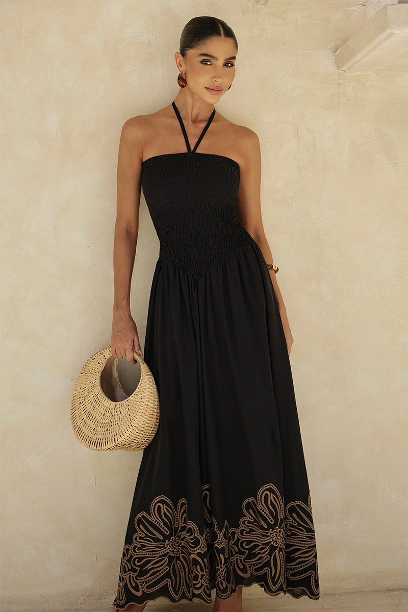 Dot Clothing - Dress Dot Clothing Long Flavia Laise needlework Black - 2958PRETO