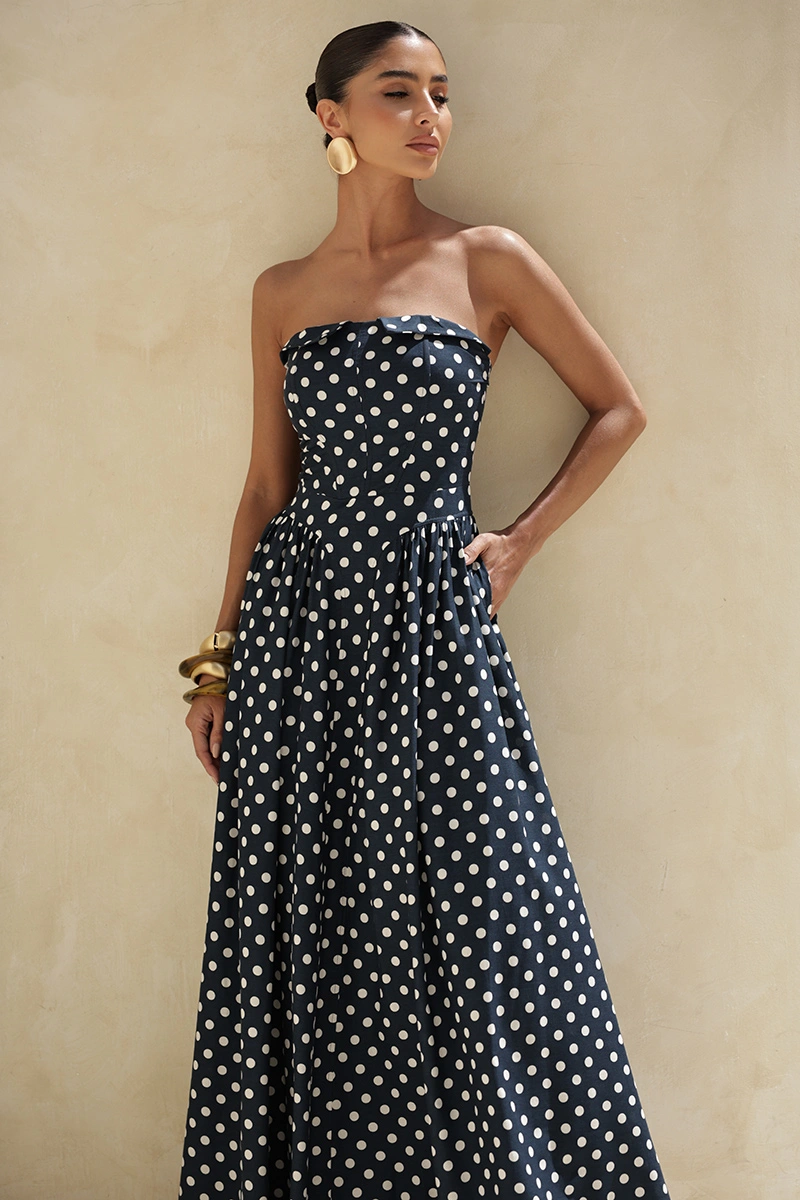 Dot Clothing - Dress Dot Clothing Longuete Lily TQC Polka Dot Navy Blue - 2944AZUL