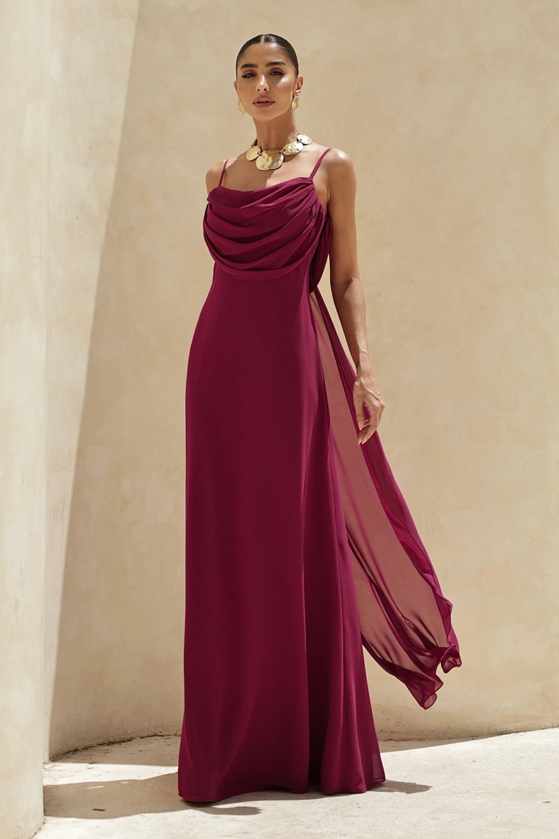 Dot Clothing - Dress Dot Clothing Long Eva with Train and Drapeado Wine - 2844VERM