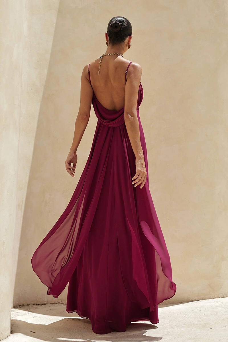 Dot Clothing - Dress Dot Clothing Long Eva with Train and Drapeado Wine - 2844VERM