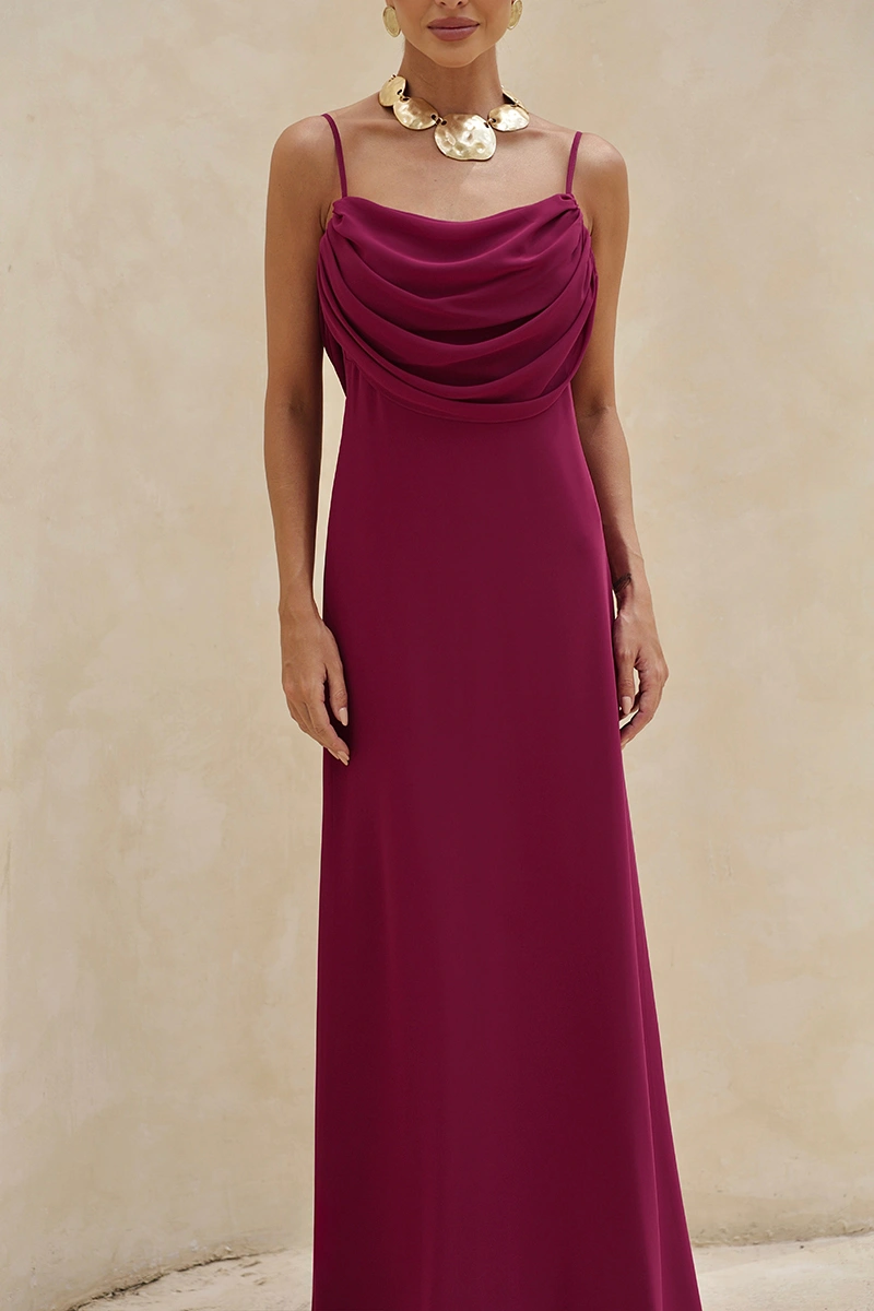 Dot Clothing - Dress Dot Clothing Long Eva with Train and Drapeado Wine - 2844VERM