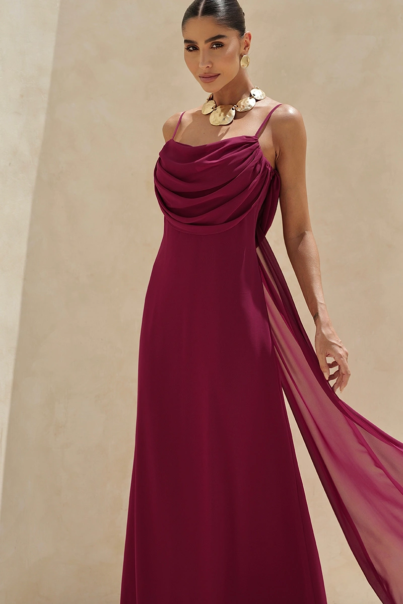 Dot Clothing - Dress Dot Clothing Long Eva with Train and Drapeado Wine - 2844VERM