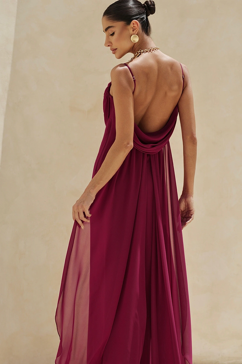 Dot Clothing - Dress Dot Clothing Long Eva with Train and Drapeado Wine - 2844VERM