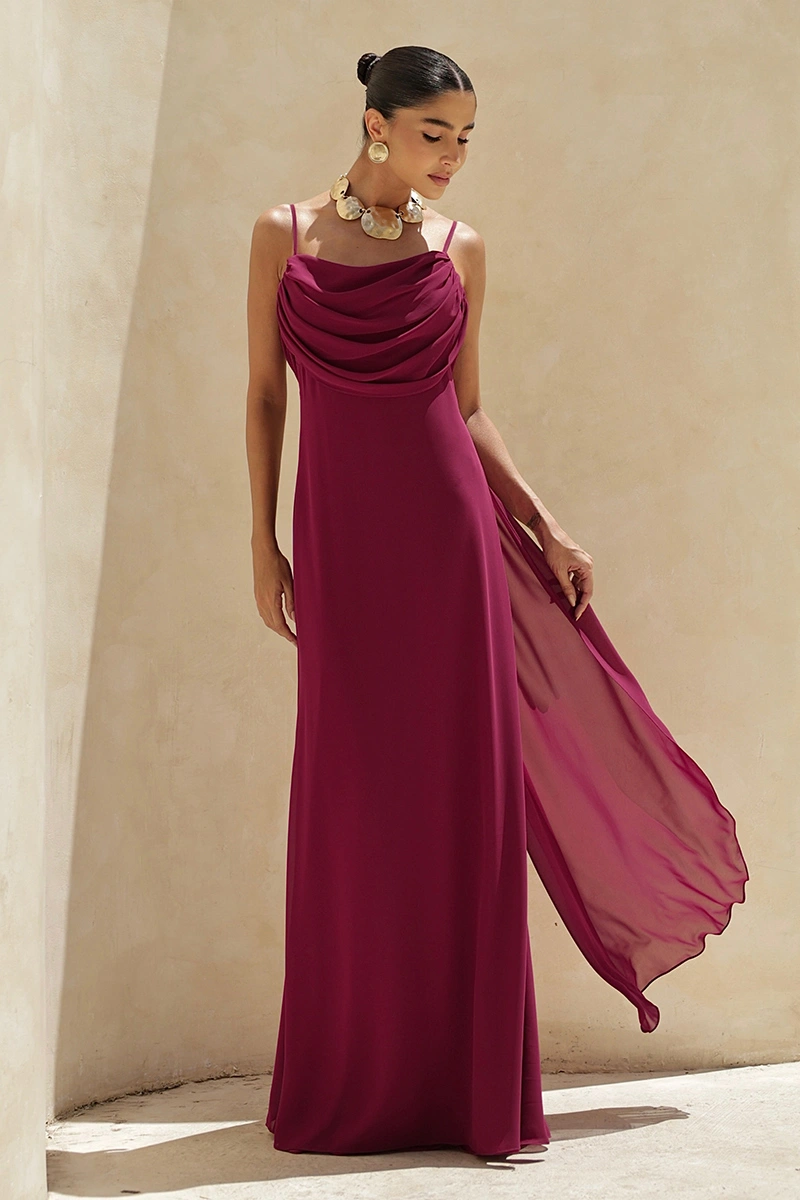 Dot Clothing - Dress Dot Clothing Long Eva with Train and Drapeado Wine - 2844VERM