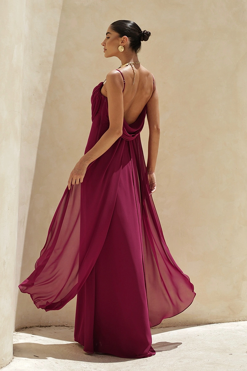 Dot Clothing - Dress Dot Clothing Long Eva with Train and Drapeado Wine - 2844VERM