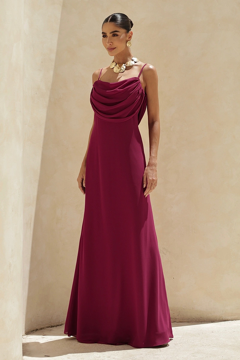 Dot Clothing - Dress Dot Clothing Long Eva with Train and Drapeado Wine - 2844VERM