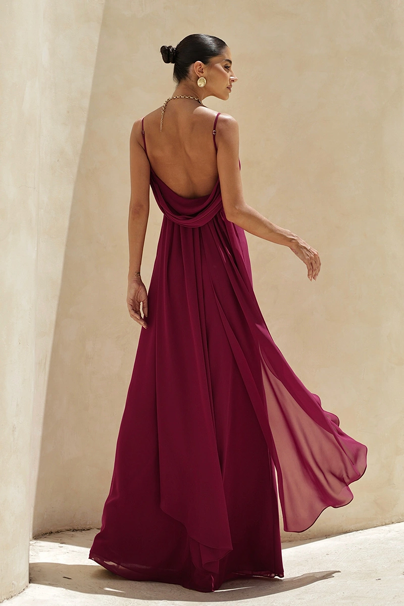 Dot Clothing - Dress Dot Clothing Long Eva with Train and Drapeado Wine - 2844VERM