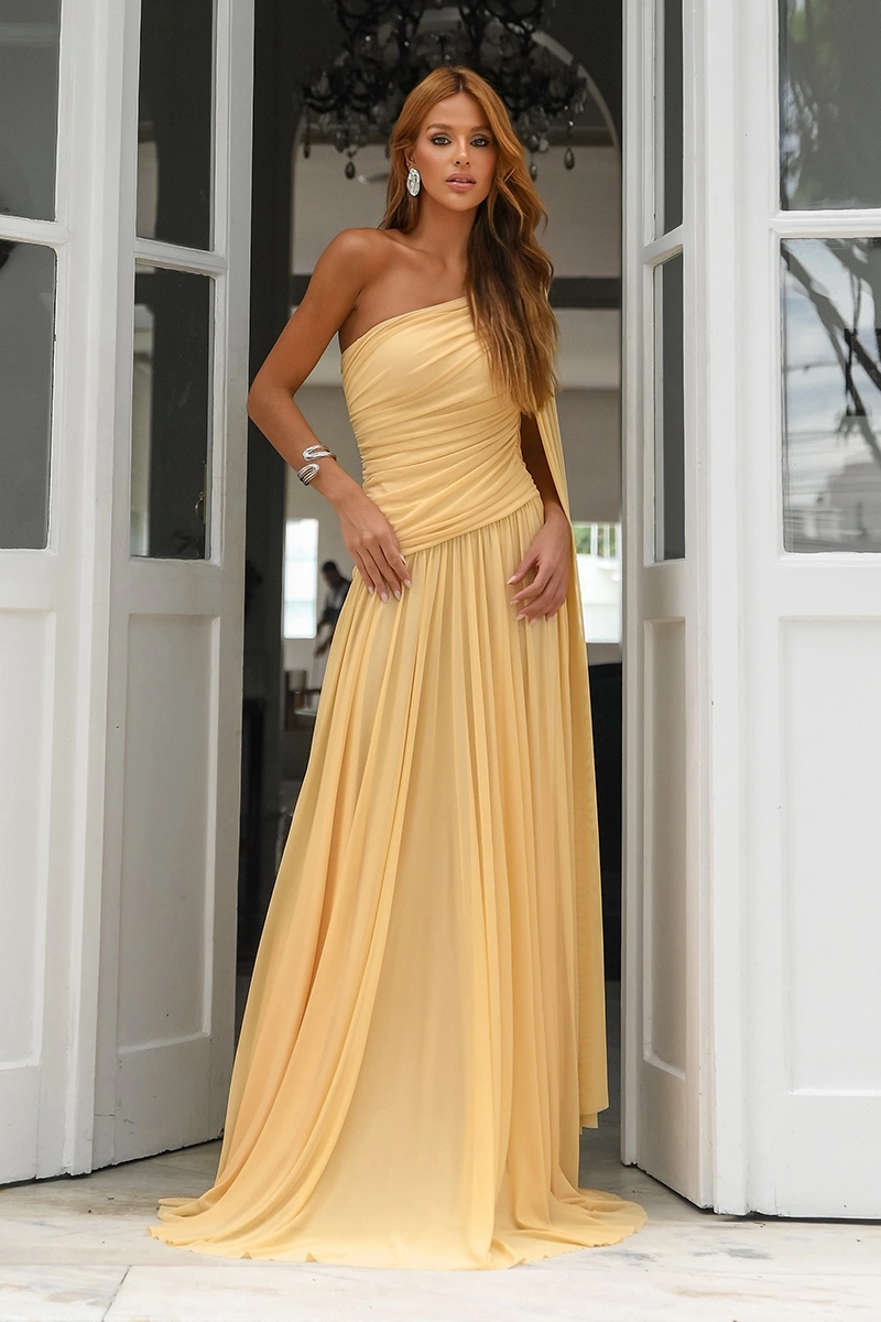 Dot Clothing - Dress Dot Clothing Angela Longo One Shoulder Draped Yellow - 2959AMAR