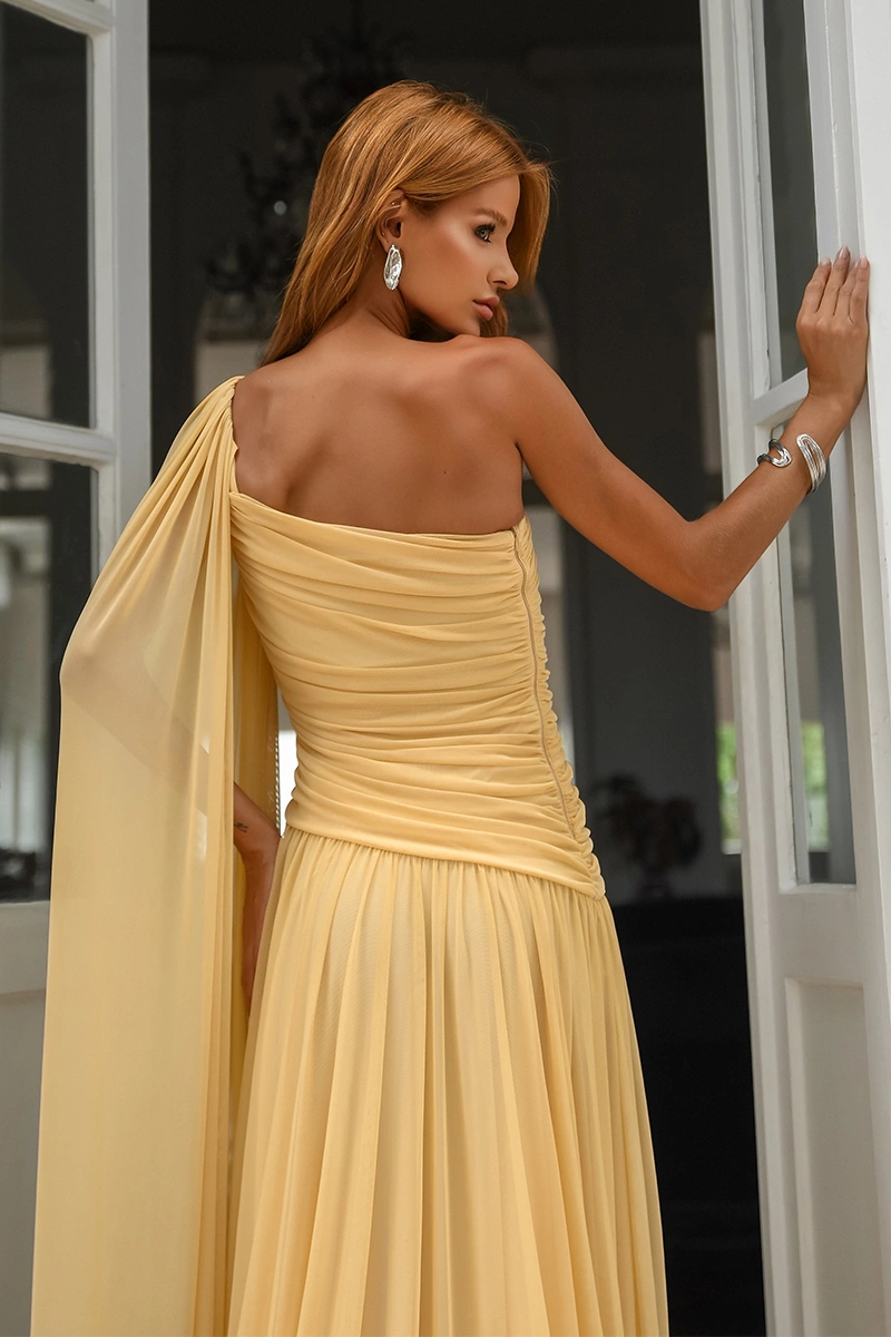 Dot Clothing - Dress Dot Clothing Angela Longo One Shoulder Draped Yellow - 2959AMAR