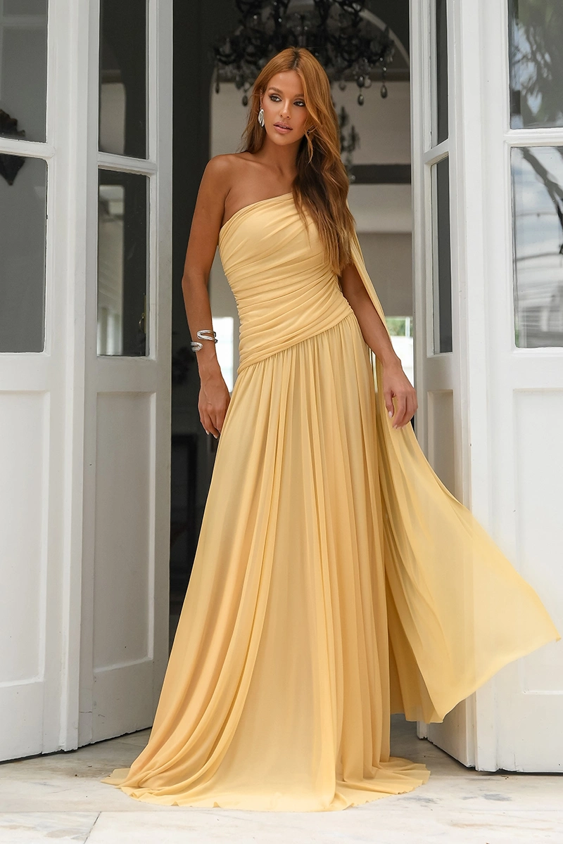 Dot Clothing - Dress Dot Clothing Angela Longo One Shoulder Draped Yellow - 2959AMAR