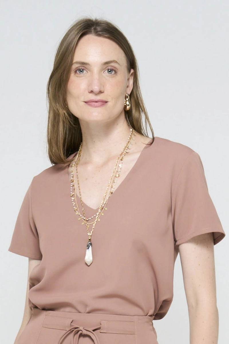 Hidrogênio - BROWN V-NECK BLOUSE - 20471031