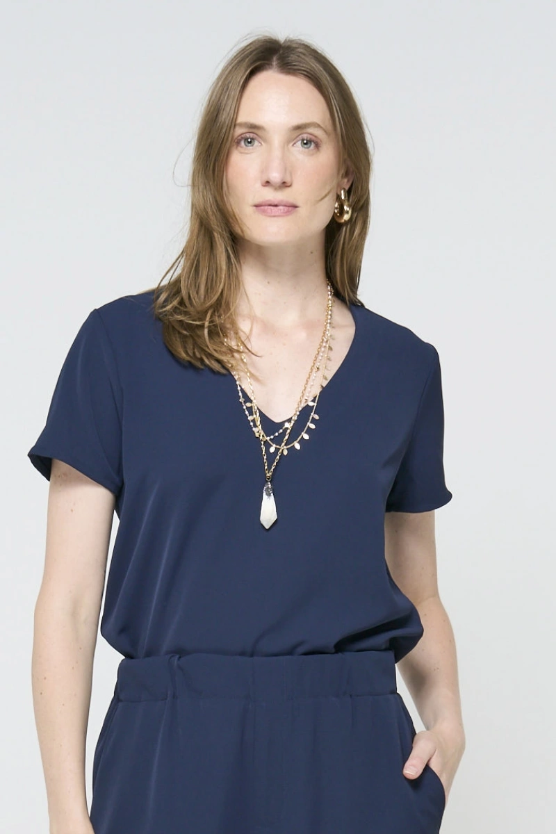 Hidrogênio - Navy blue V-neck blouse - 20471004