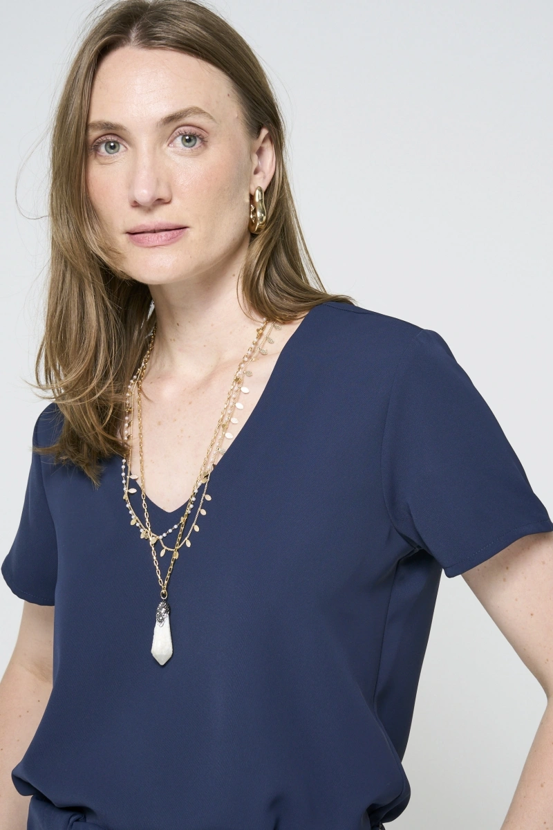 Hidrogênio - Navy blue V-neck blouse - 20471004