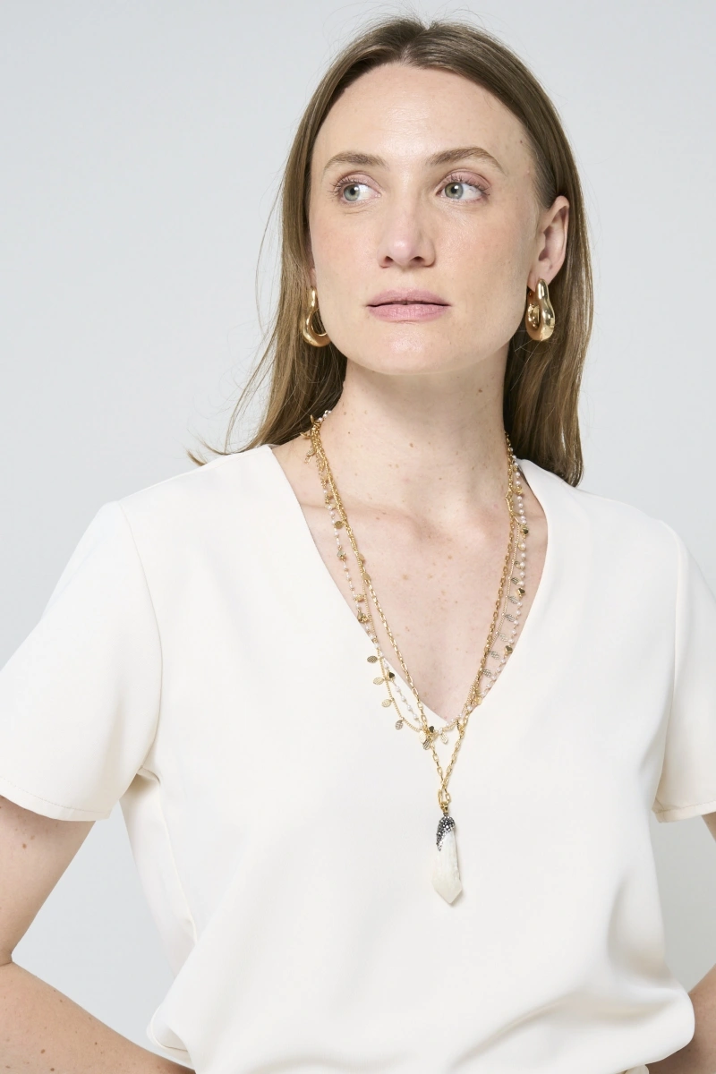 Hidrogênio - Cream V-neck blouse - 20471016