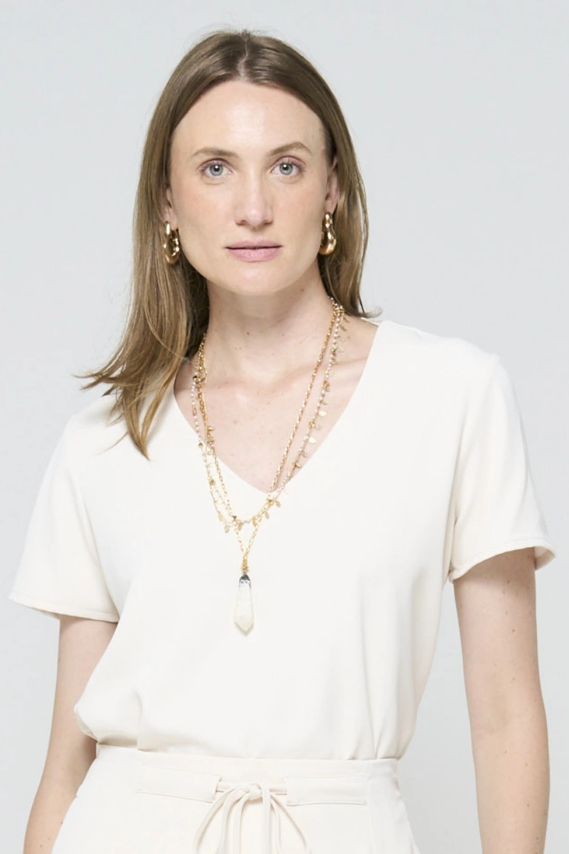 Hidrogênio - Cream V-neck blouse - 20471016