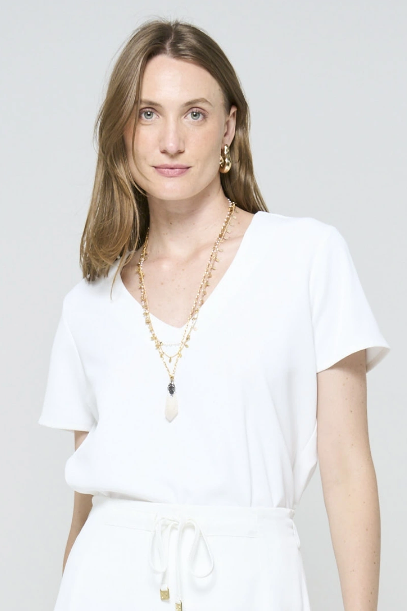 Hidrogênio - WHITE V-NECK BLOUSE - 20471002