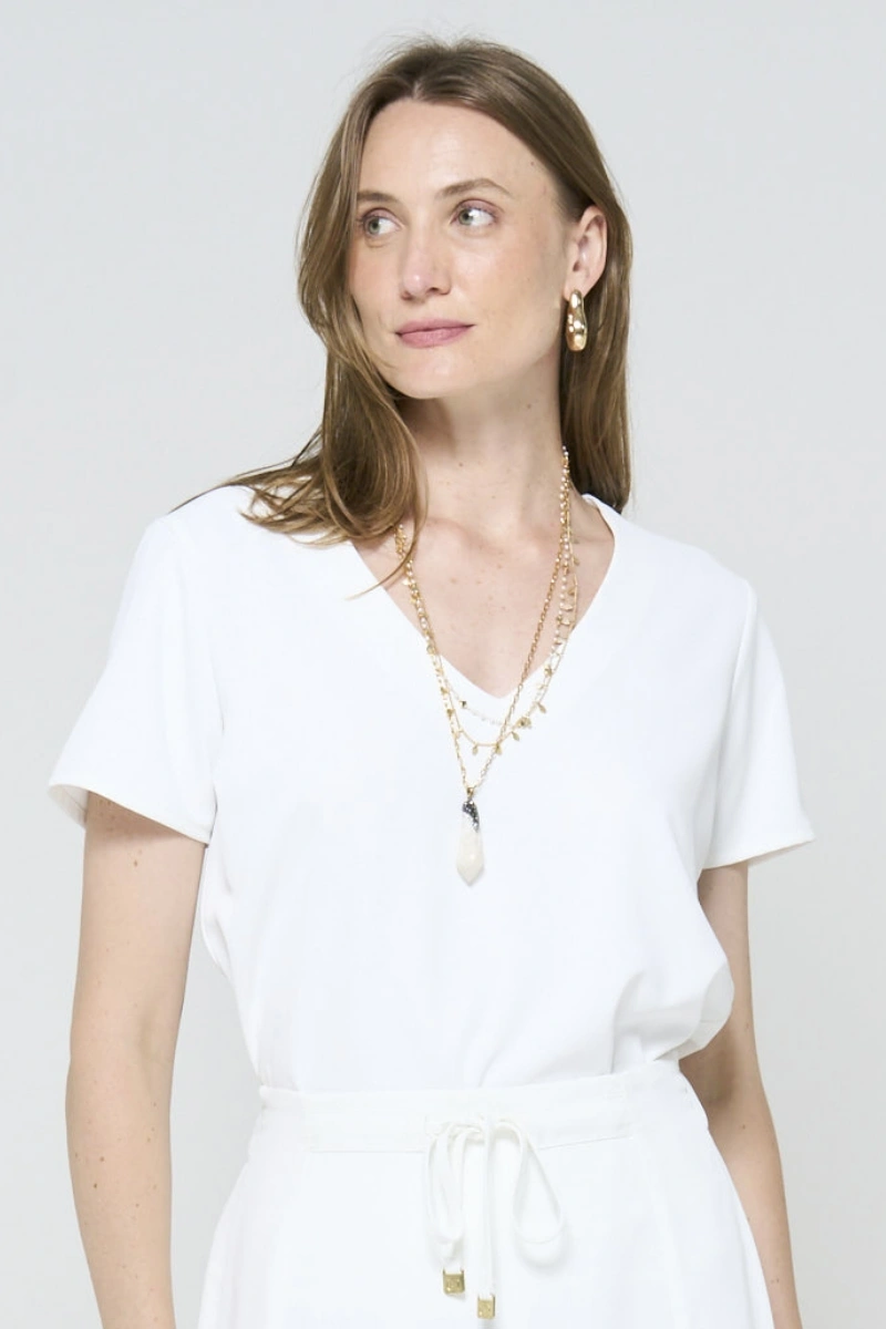 Hidrogênio - WHITE V-NECK BLOUSE - 20471002