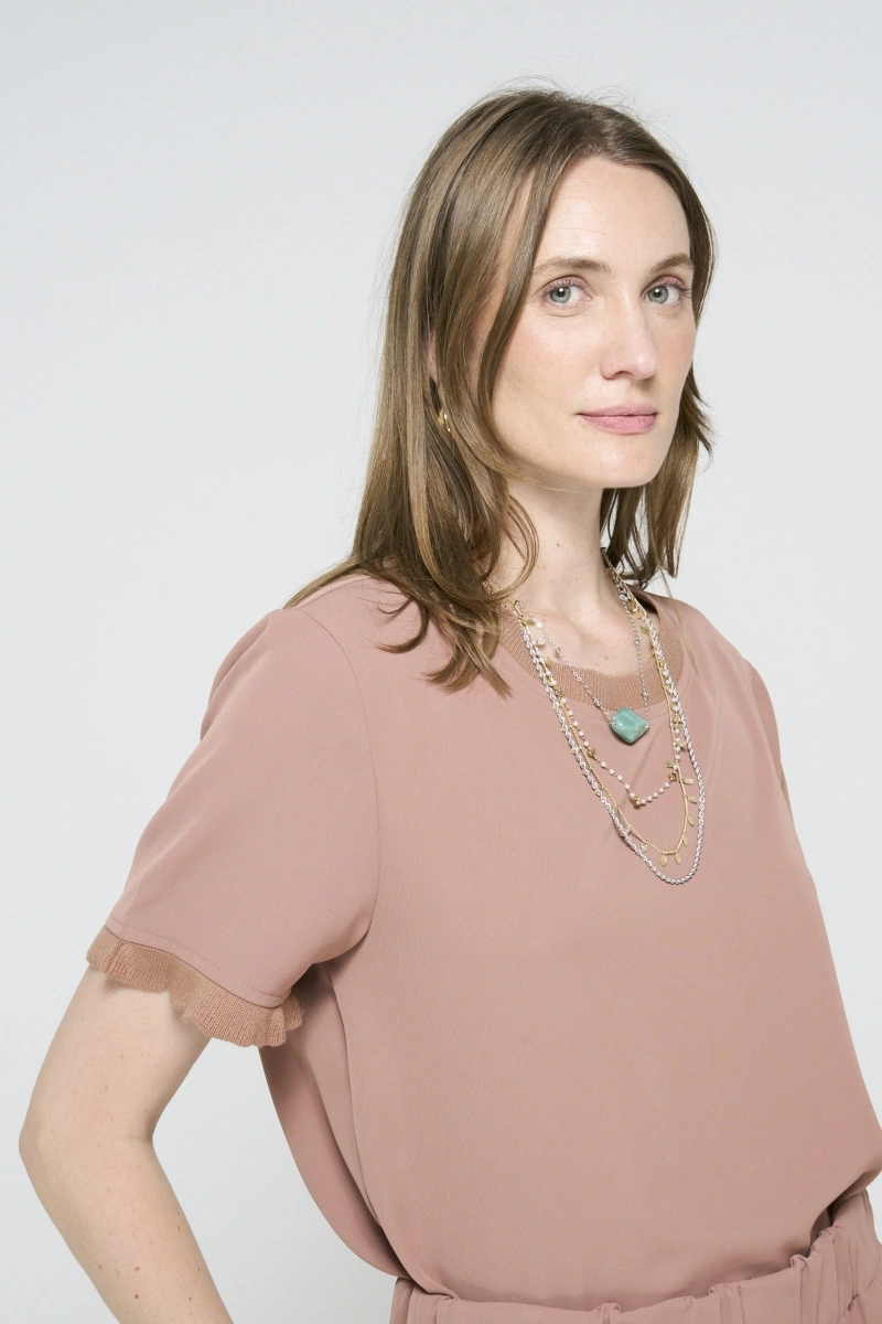 Hidrogênio - BROWN BLOUSE WITH STRAIGHT KNIT AND RUFFLE - 20572031