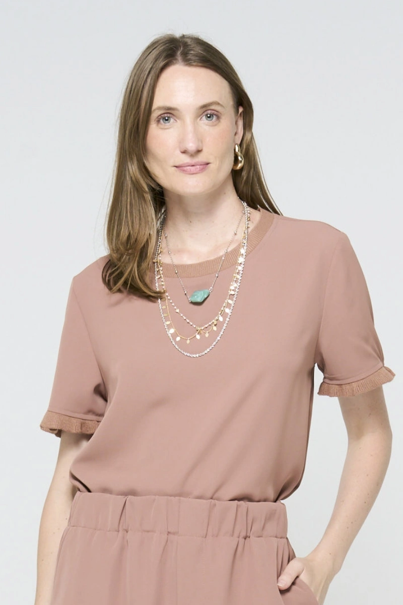Hidrogênio - BROWN BLOUSE WITH STRAIGHT KNIT AND RUFFLE - 20572031