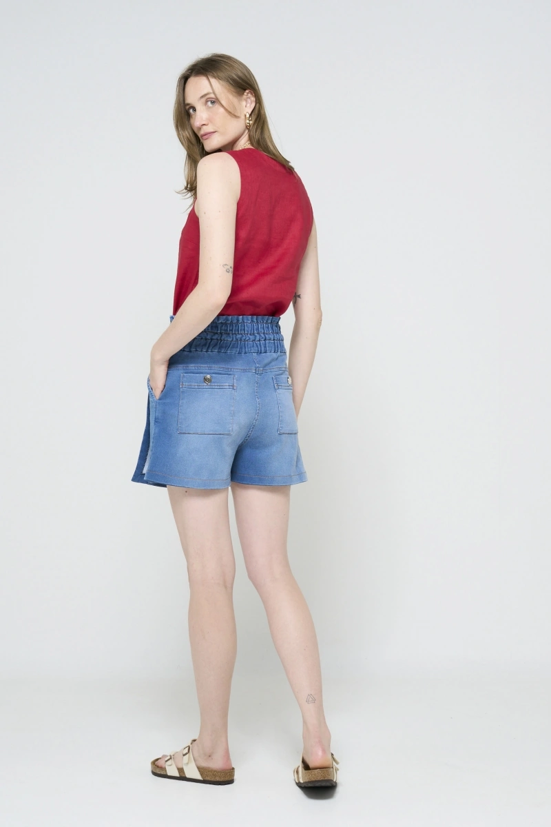 Hidrogênio - Shorts Skirt Waistband Gathered Jeans - 20625042