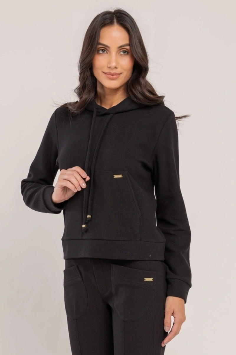Hidrogênio - BLUSA MOLETOM DE CAPUZ PRETO - 20690001