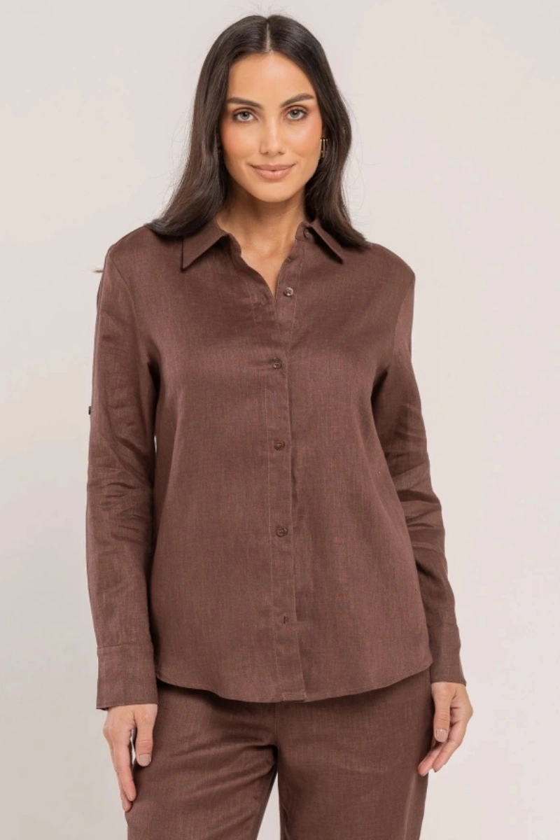 Hidrogênio - 100% Chocolate Linen Shirt - 19875032