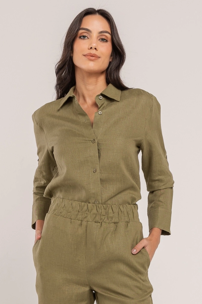 Hidrogênio - 100% Olive Linen Shirt - 19875391