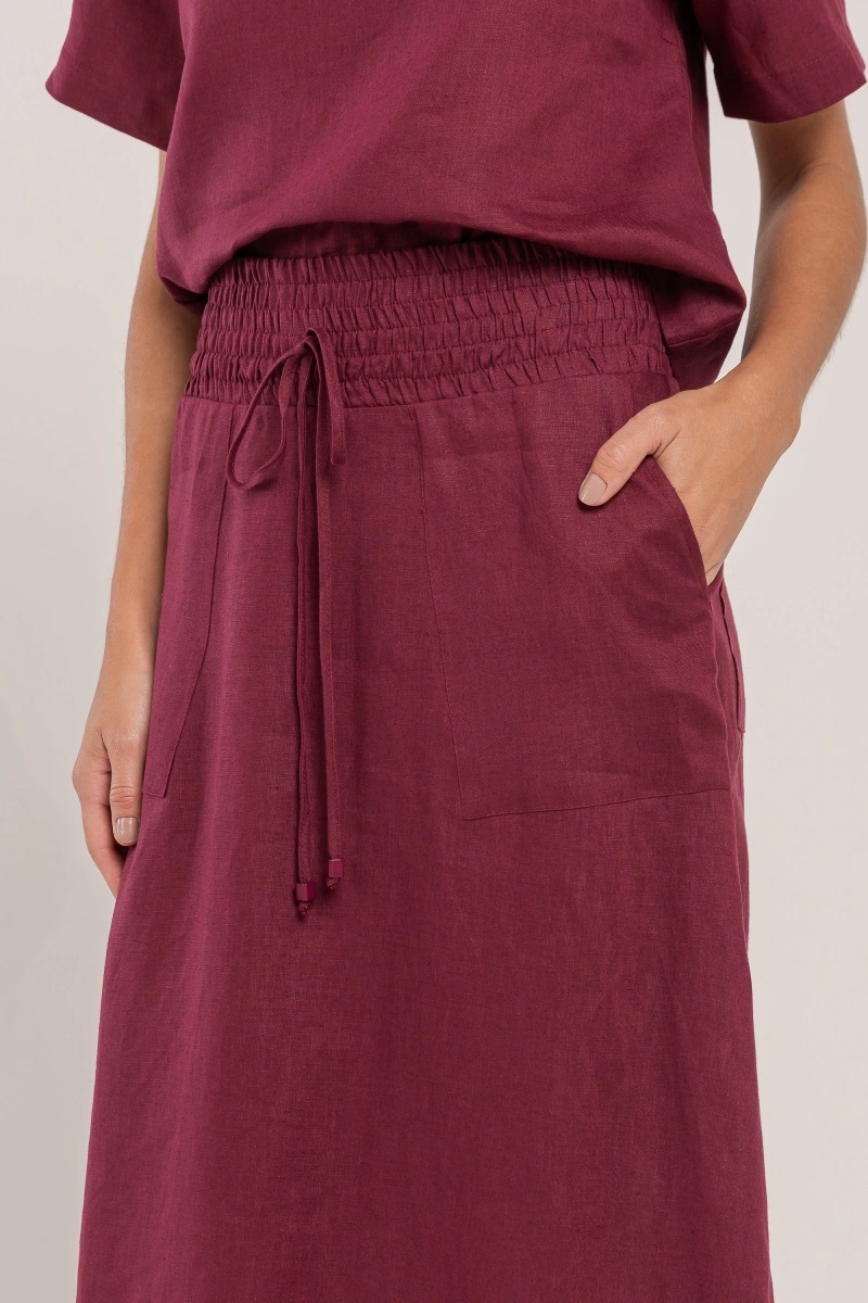 Hidrogênio - SAIA EVASE MIDI 100% LINHO VINHO - 19800043