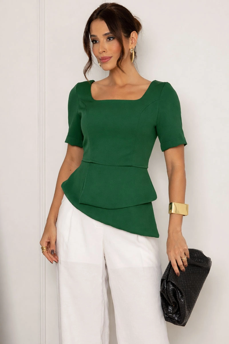 Miss Misses - Alexia Short Sleeve Shirt with Zipper, Costa Verde - 54746023