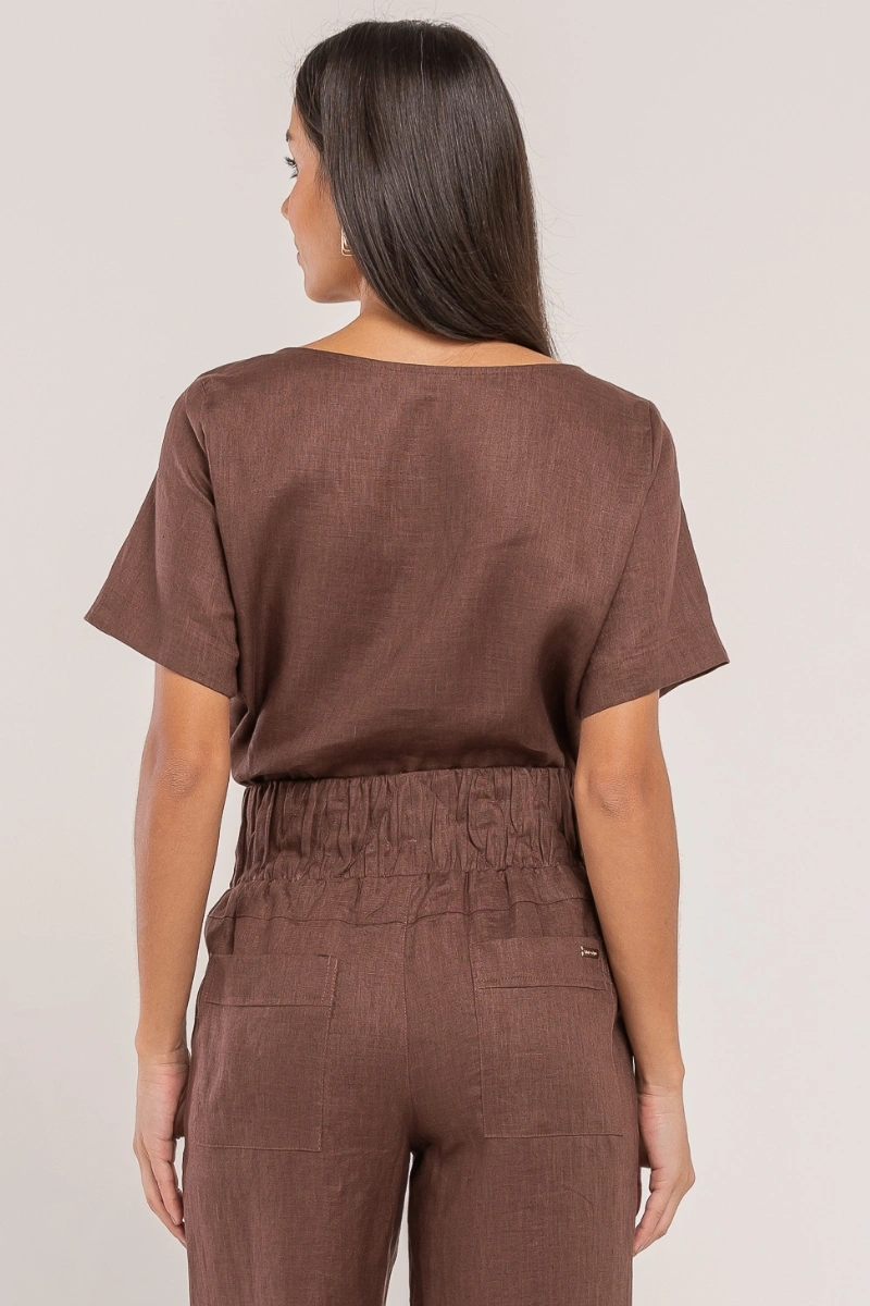Hidrogênio - BLUSA CROPPED 100% LINHO CHOCOLATE - 19801032