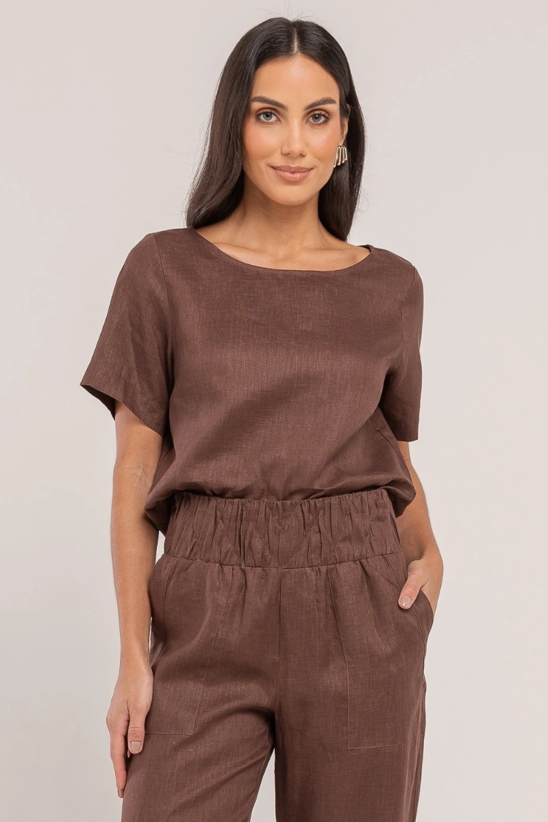Hidrogênio - BLUSA CROPPED 100% LINHO CHOCOLATE - 19801032