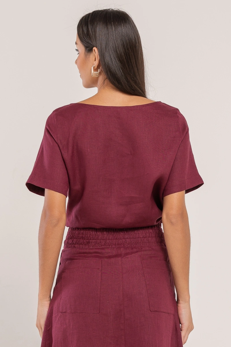 Hidrogênio - BLUSA CROPPED 100% LINHO VINHO - 19801043