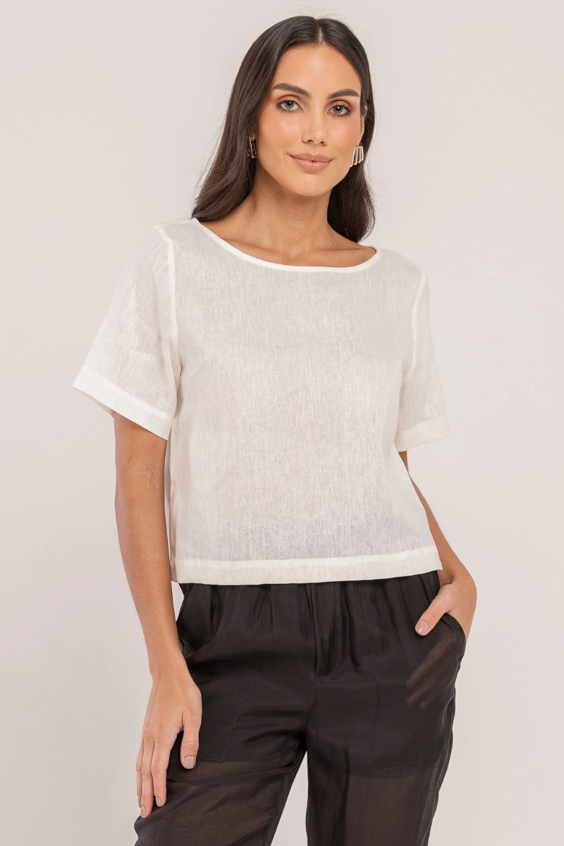 Hidrogênio - BLUSA CROPPED 100% LINHO OFF WHITE - 19801018