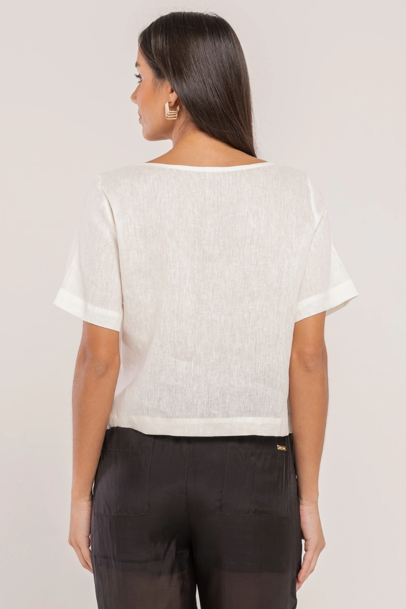 Hidrogênio - BLUSA CROPPED 100% LINHO OFF WHITE - 19801018