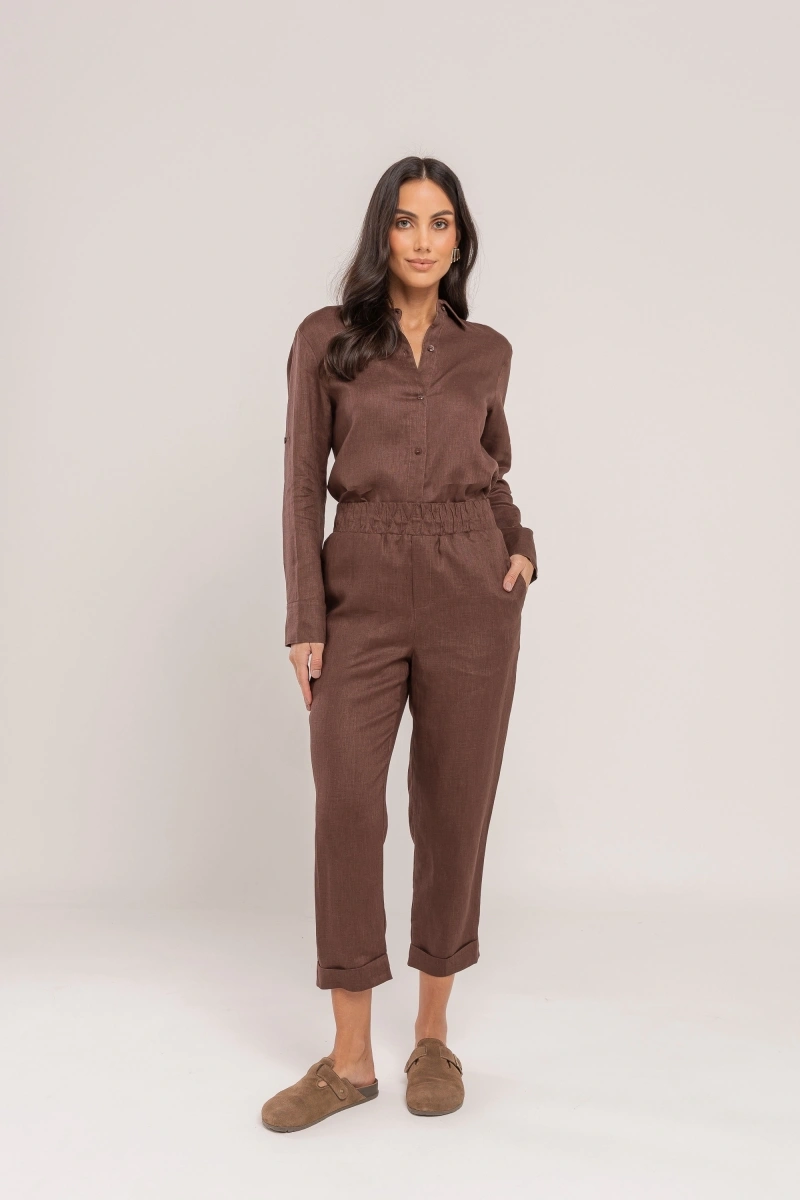 Hidrogênio - CALÇA CENOURA POLIANA LINHO 100% CHOCOLATE - 19886032