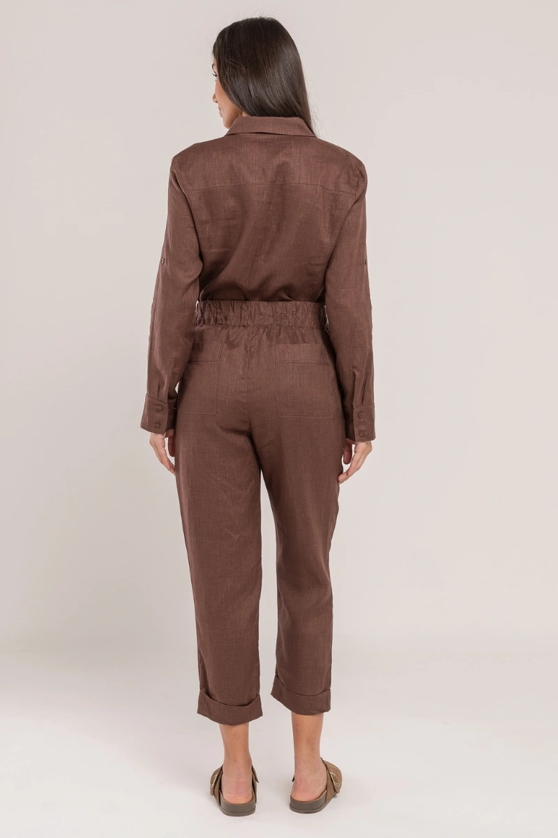 Hidrogênio - CALÇA CENOURA POLIANA LINHO 100% CHOCOLATE - 19886032