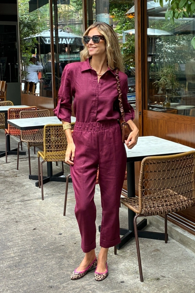 Hidrogênio - POLIANA CARROT PANTS 100% LINEN WINE - 19886043