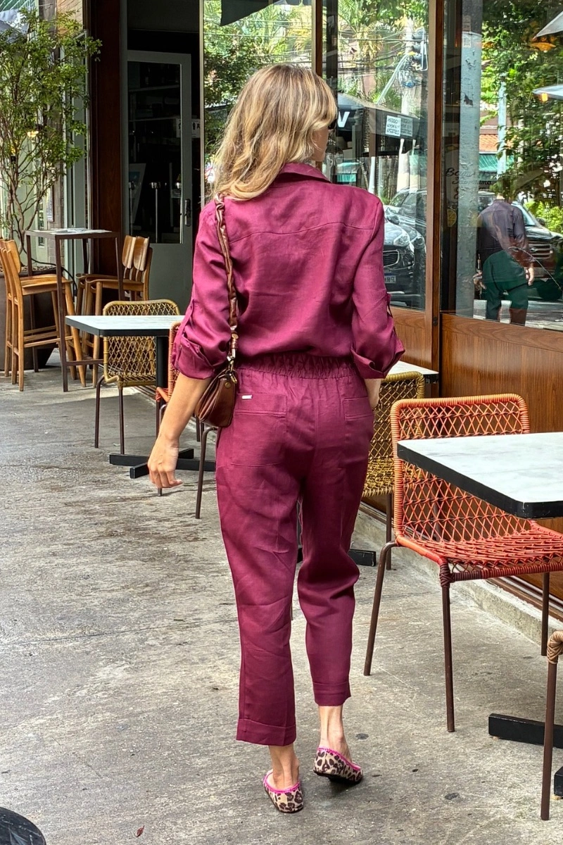 Hidrogênio - POLIANA CARROT PANTS 100% LINEN WINE - 19886043