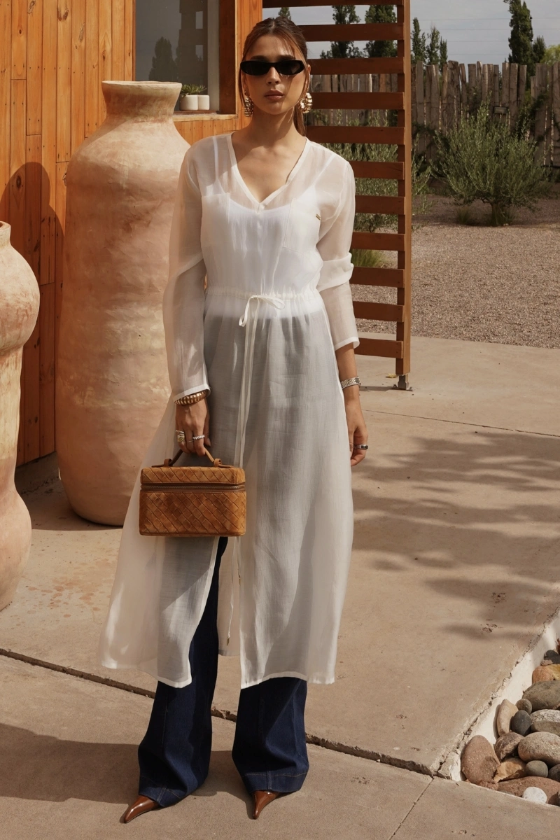 Hidrogênio - OFF-WHITE TRANSPARENT MIDI DRESS - 20651018